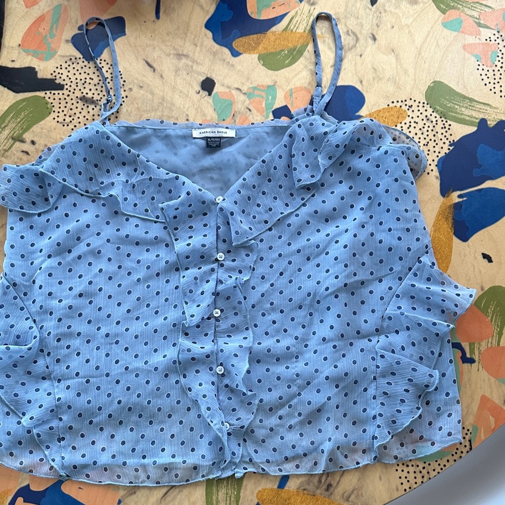 American Eagle Ruffle Polka Dot Tank